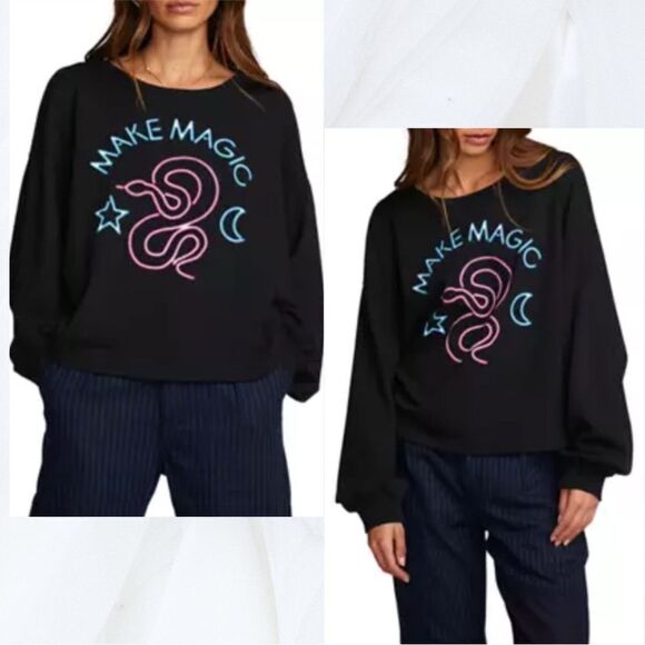 NWT Chaser Make Magic Oversized Lesh Long Sleeve Black Pullover - Picture 1 of 6